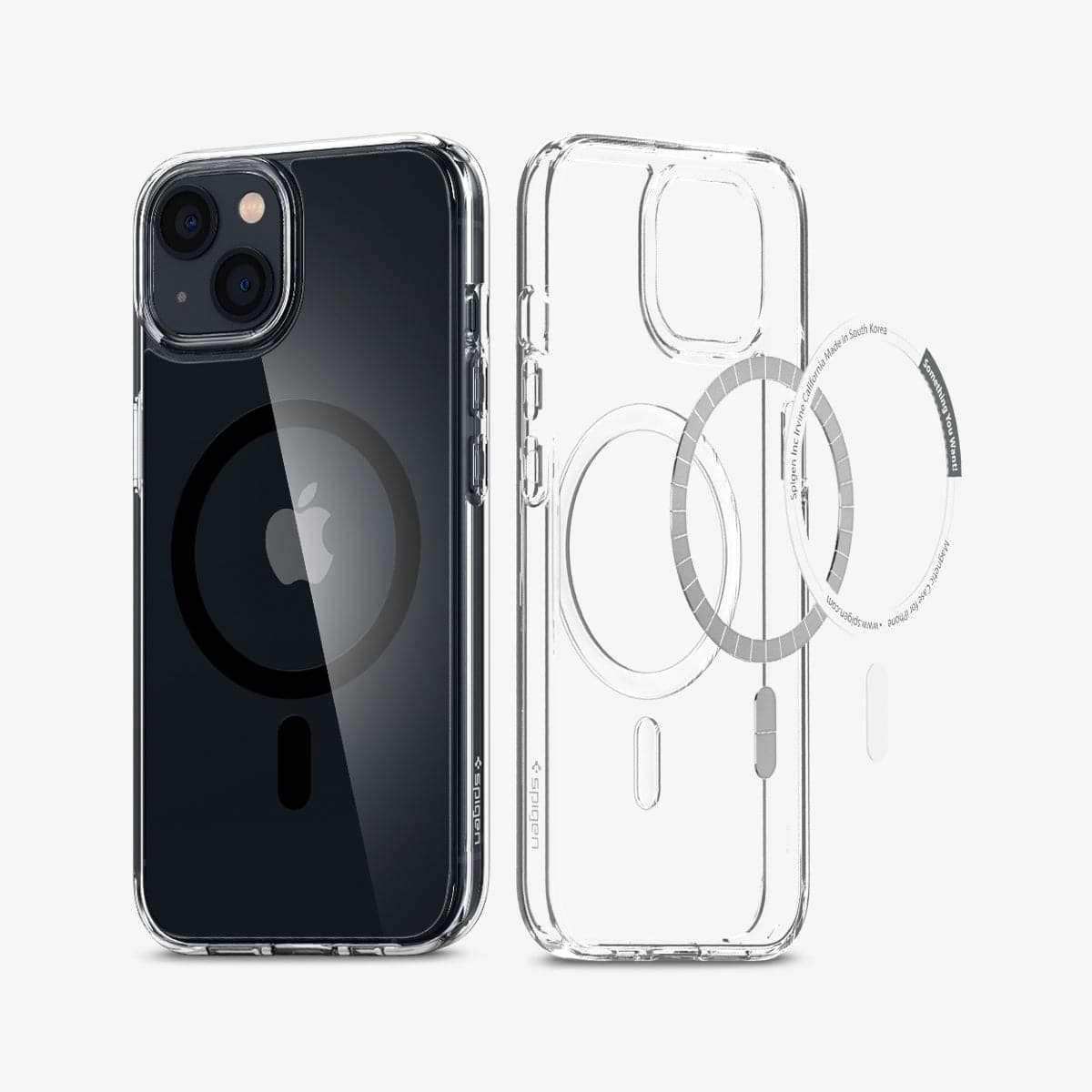 ACS03529 -iPhone 13 Case Ultra Hybrid Mag Safe Compatible in black showing the back and inside magnetic ring layers