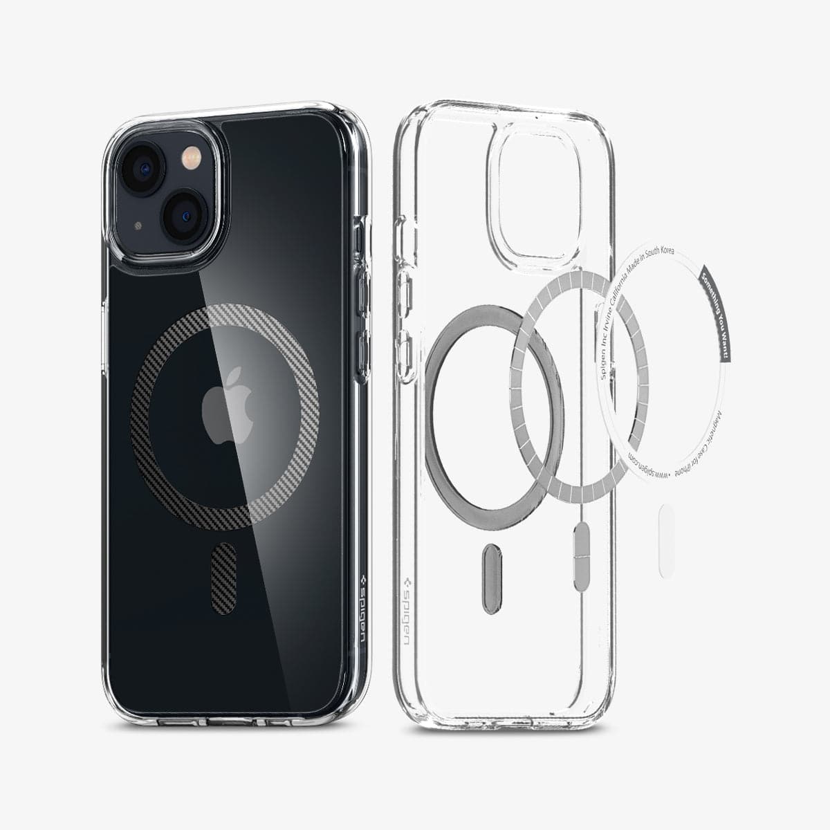 ACS04086 - iPhone 13 Case Ultra Hybrid Mag Safe Compatible in carbon fiber showing the back and inside magnetic ring layers
