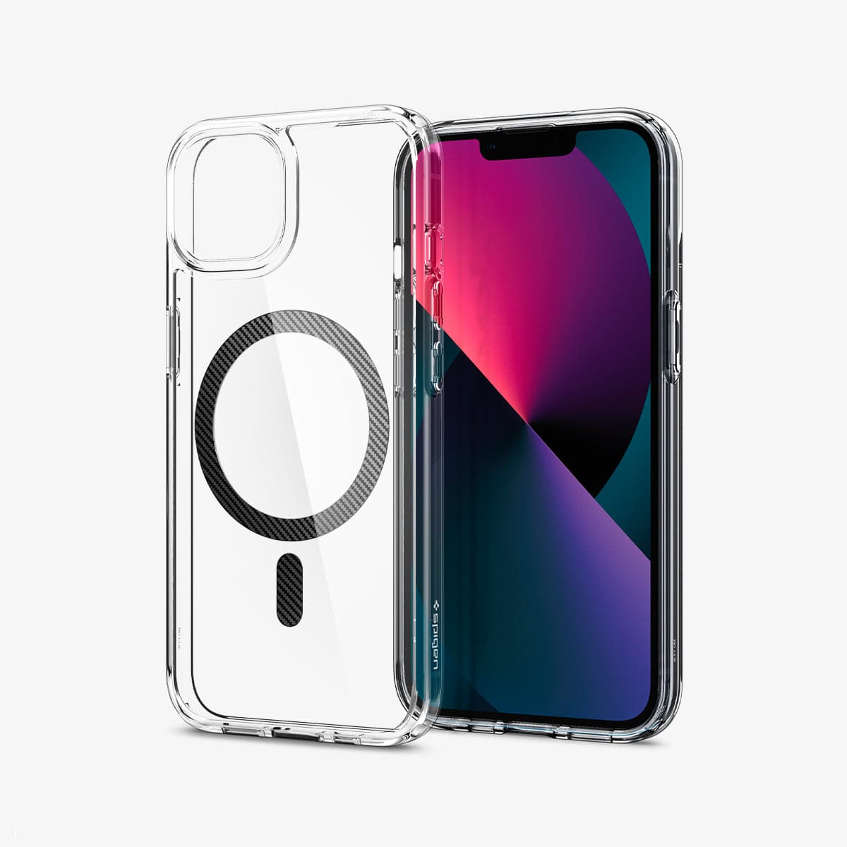 ACS04086 - iPhone 13 Case Ultra Hybrid Mag Safe Compatible in carbon fiber showing the inside and front
