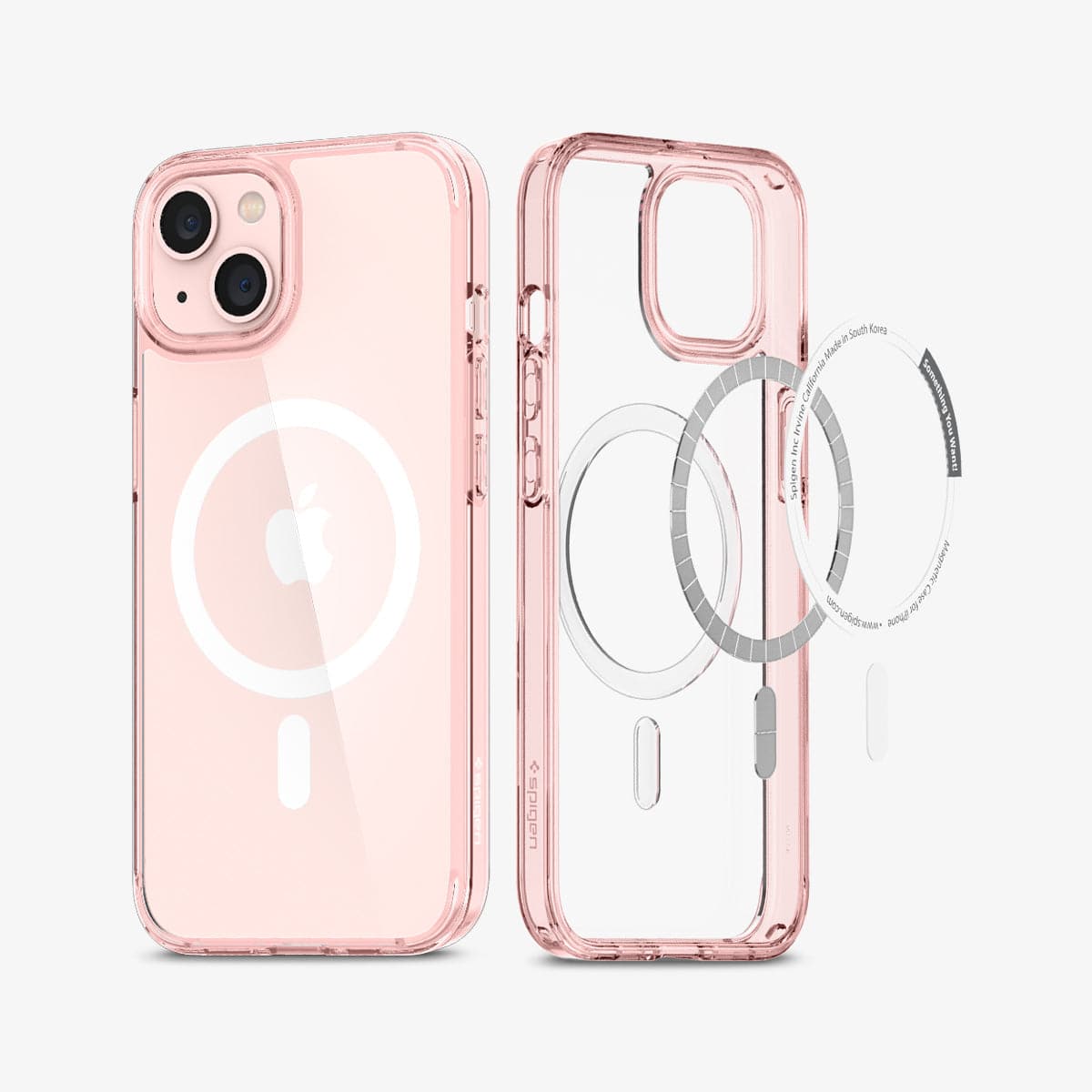 ACS03530 - iPhone 13 Case Ultra Hybrid Mag Safe Compatible in rose crystal showing the back and inside magnetic ring layers