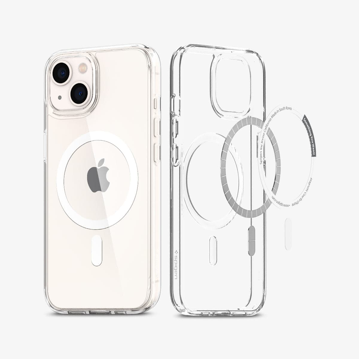 ACS03528 - iPhone 13 Case Ultra Hybrid Mag Safe Compatible in white showing the back and inside magnetic ring layers