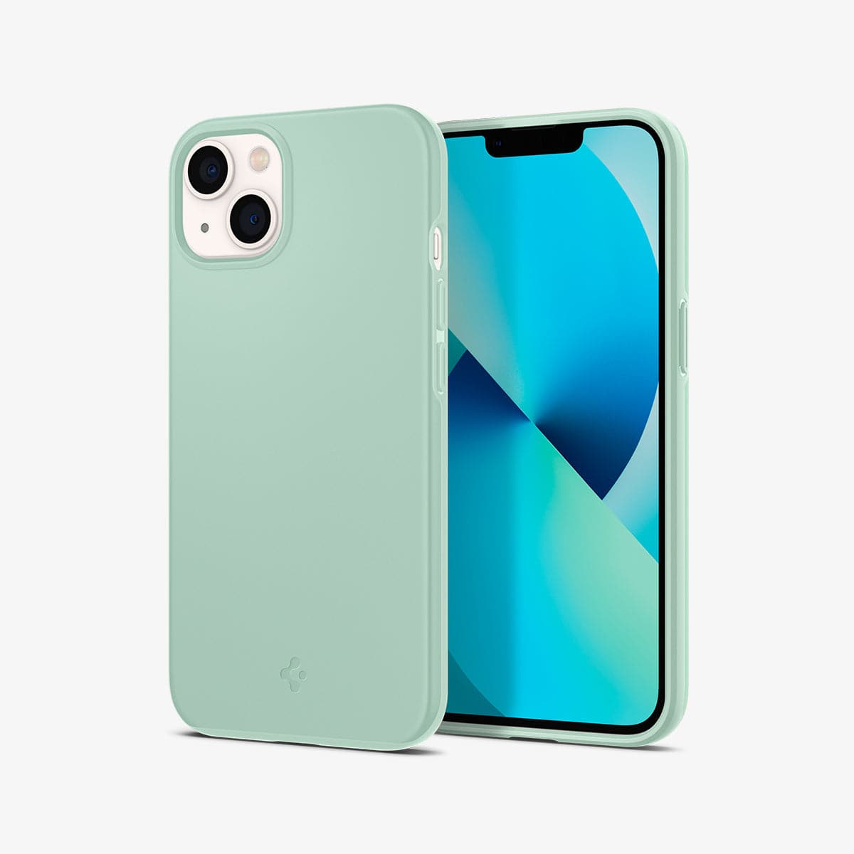 ACS03583 - iPhone 13 Mini Case Thin Fit in apple mint showing the back and front