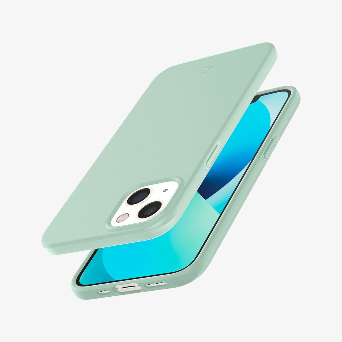 ACS03583 - iPhone 13 Mini Case Thin Fit in apple mint showing the back, front, sides, top and bottom