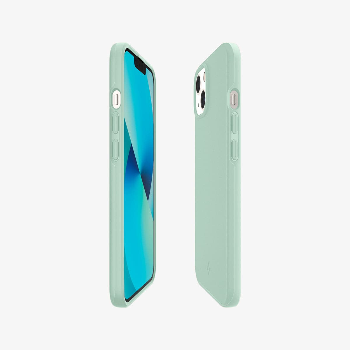 ACS03583 - iPhone 13 Mini Case Thin Fit in apple mint showing the sides, partial back and front