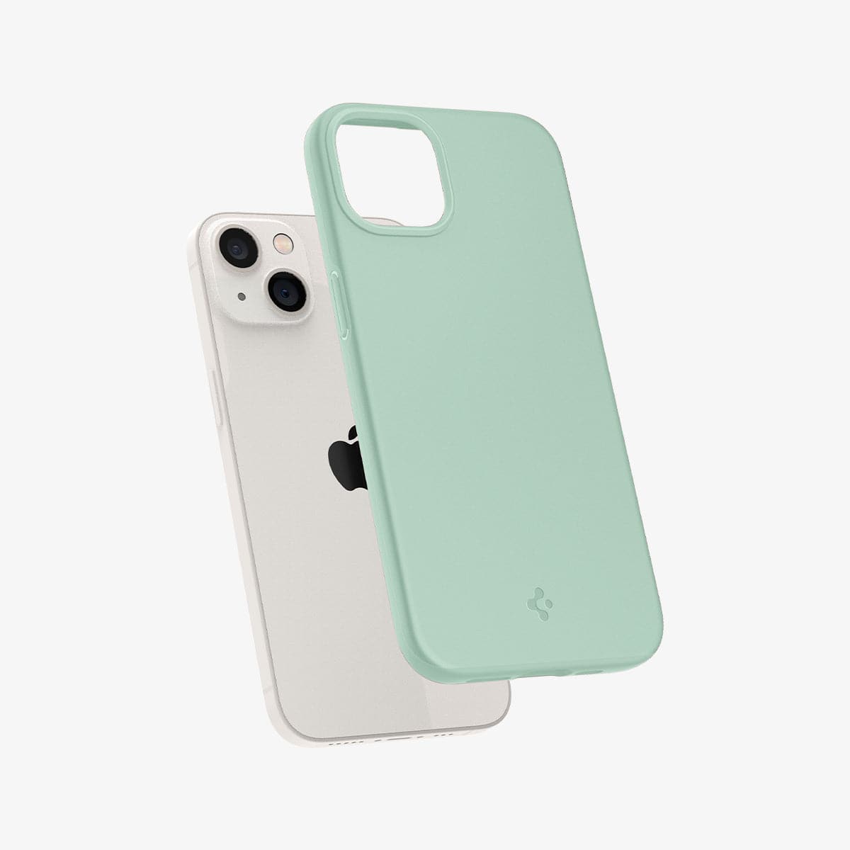 ACS03583 - iPhone 13 Mini Case Thin Fit in apple mint showing the back with case hovering away from device