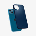 ACS03307 - iPhone 13 Mini Case Thin Fit in navy blue showing the back with case hovering away from device