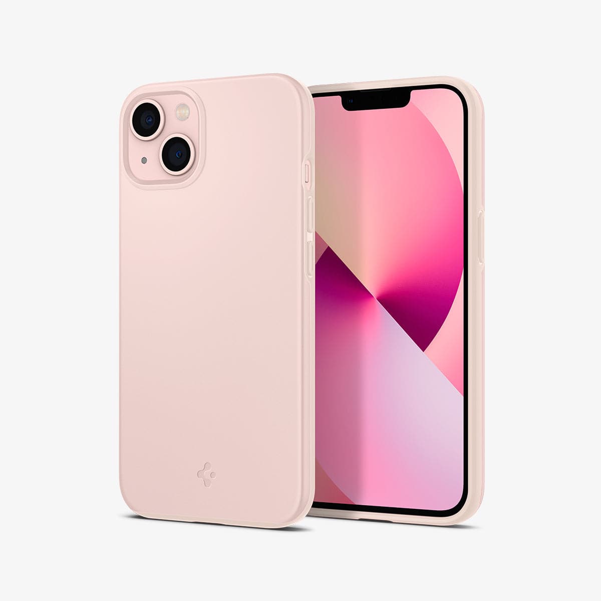 ACS03679 - iPhone 13 Mini Case Thin Fit in pink sand showing the back and front