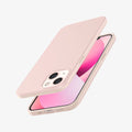 ACS03679 - iPhone 13 Mini Case Thin Fit in pink sand showing the back, front, sides, top and bottom