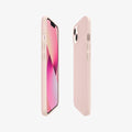 ACS03679 - iPhone 13 Mini Case Thin Fit in pink sand showing the sides, partial back and front
