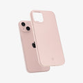 ACS03679 - iPhone 13 Mini Case Thin Fit in pink sand showing the back with case hovering away from device