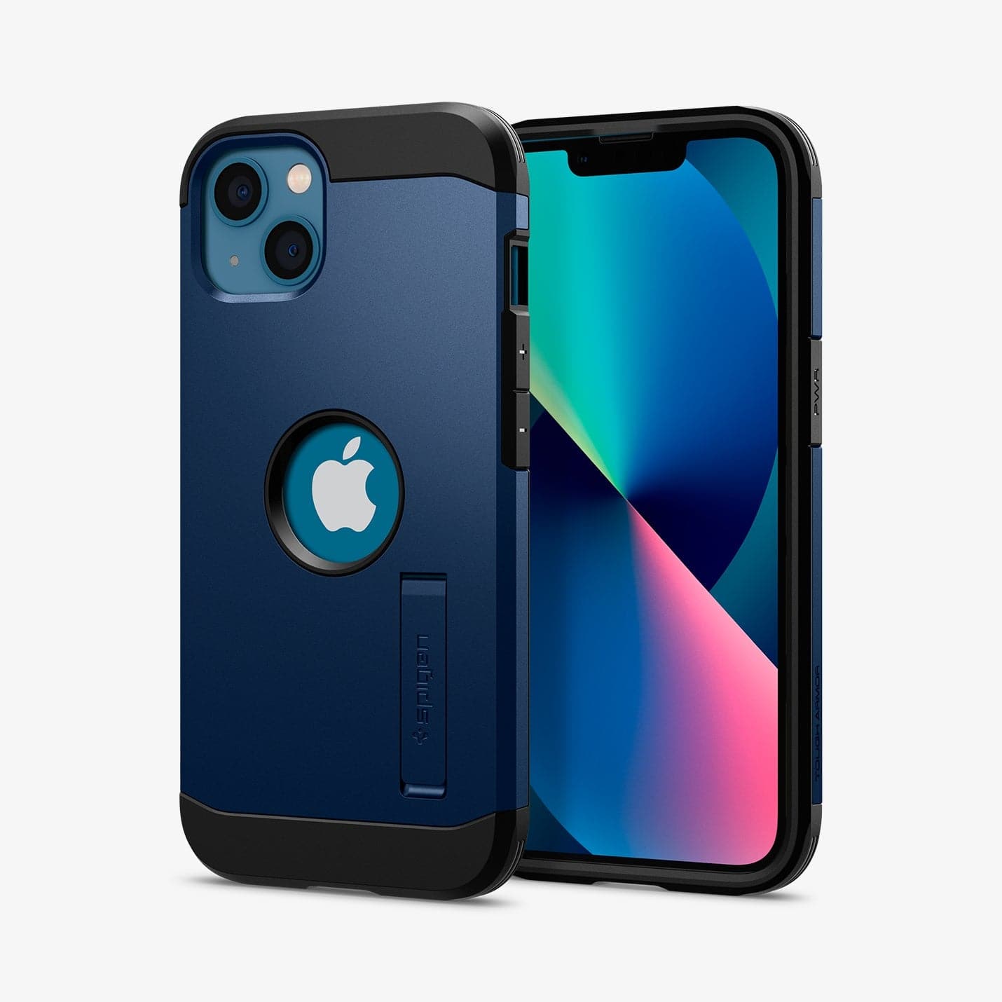 ACS03333 - iPhone 13 Mini Case Tough Armor in navy blue showing the back and front