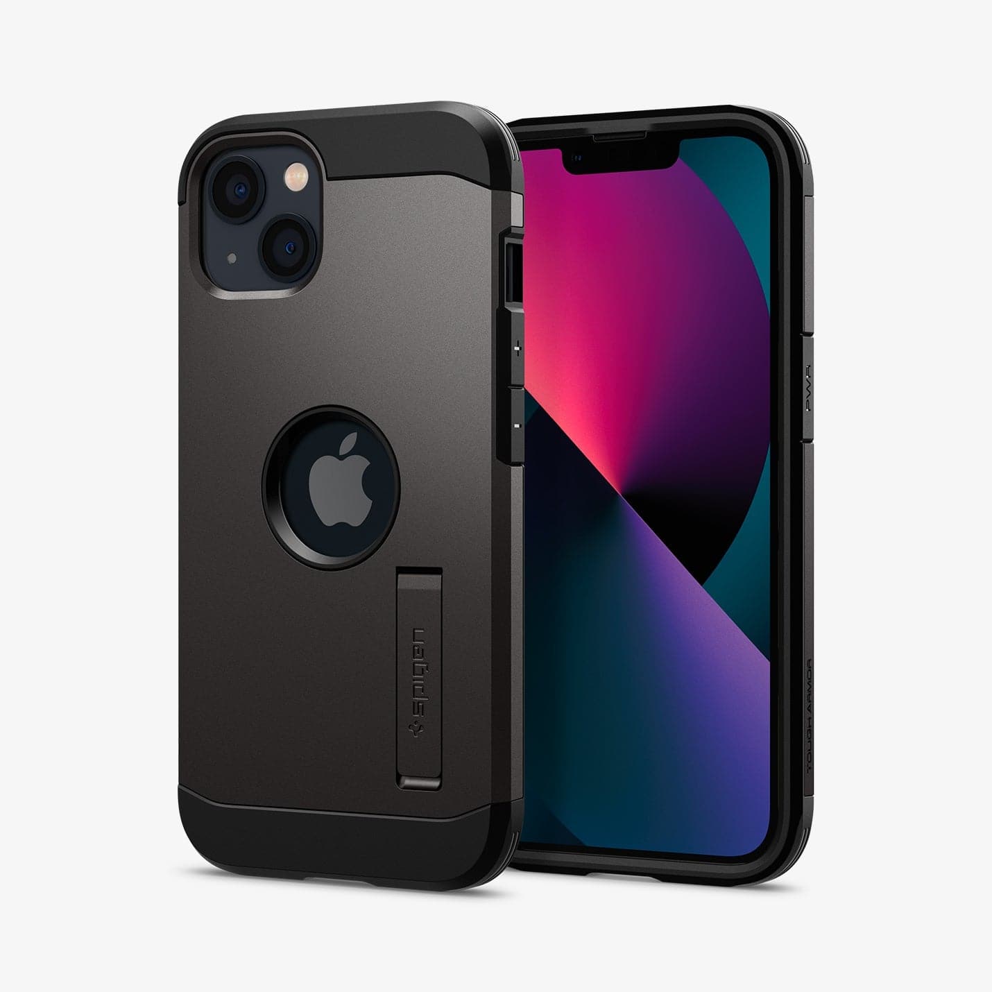 ACS03330 - iPhone 13 Mini Case Tough Armor in gunmetal showing the back and front