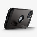 ACS03330 - iPhone 13 Mini Case Tough Armor in gunmetal showing the bottom and back with kickstand out