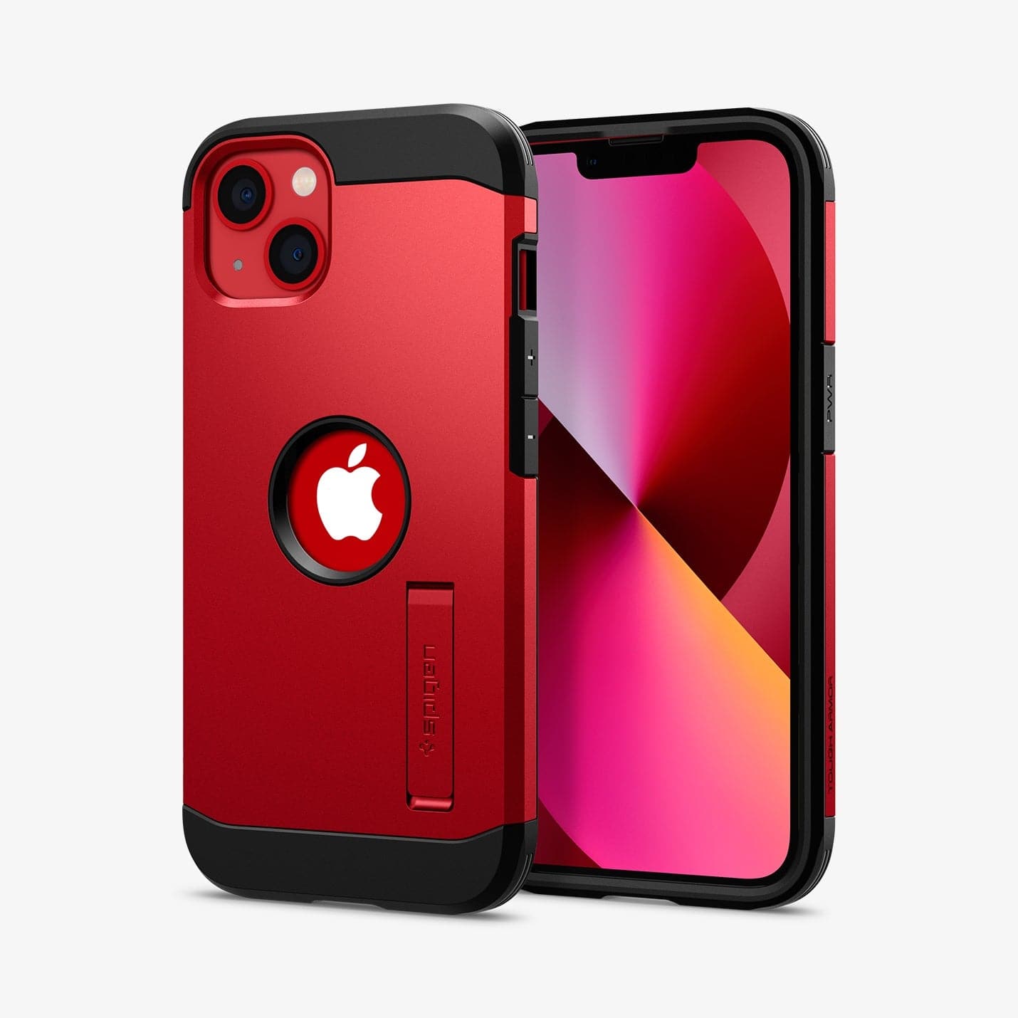 ACS03332 - iPhone 13 Mini Case Tough Armor in red showing the back and front