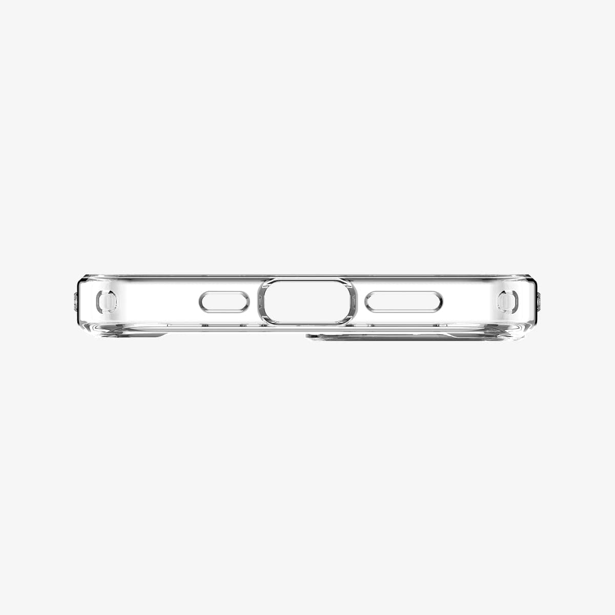 ACS03317 - iPhone 13 Mini Case Ultra Hybrid in crystal clear showing the bottom with precise cutouts