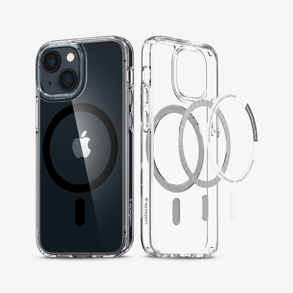 ACS03323 - iPhone 13 Mini Case Ultra Hybrid Mag Safe Compatible in black showing the back and inside magnetic ring layers
