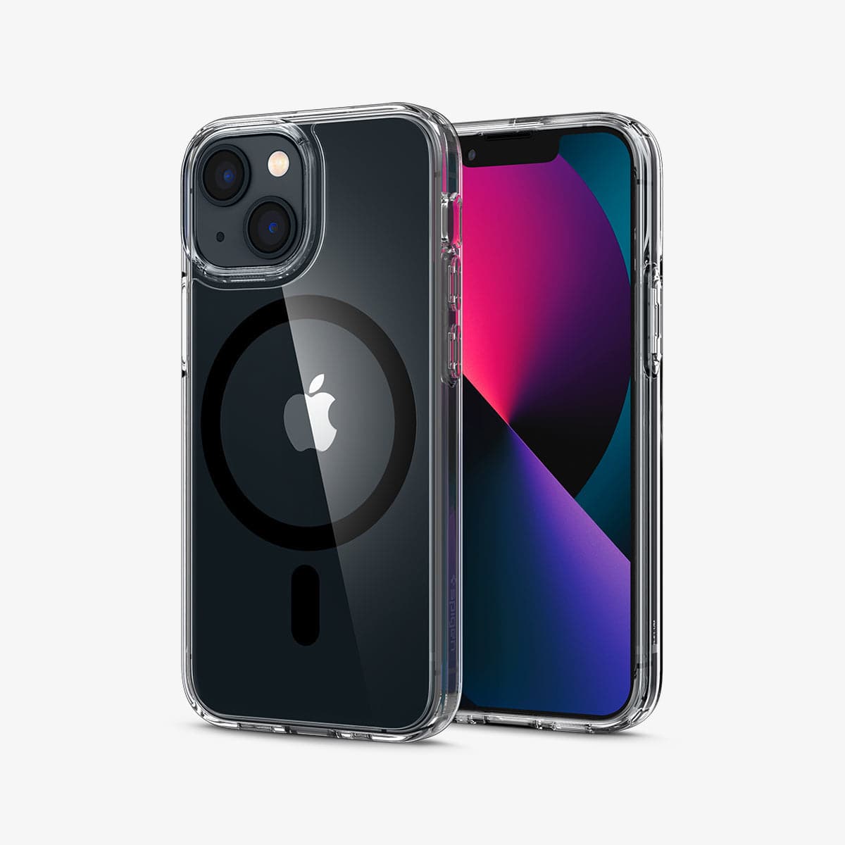 ACS03323 - iPhone 13 Mini Case Ultra Hybrid Mag Safe Compatible in black showing the back and front