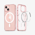 ACS03324 - iPhone 13 Mini Case Ultra Hybrid Mag Safe Compatible in rose crystal showing the back and inside magnetic ring layers