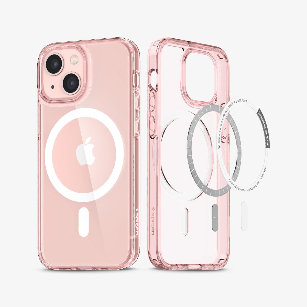 ACS03324 - iPhone 13 Mini Case Ultra Hybrid Mag Safe Compatible in rose crystal showing the back and inside magnetic ring layers