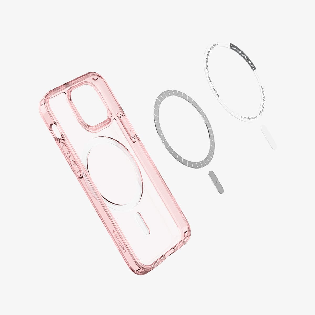 ACS03324 - iPhone 13 Mini Case Ultra Hybrid Mag Safe Compatible in rose crystal showing the inside magnetic ring layers