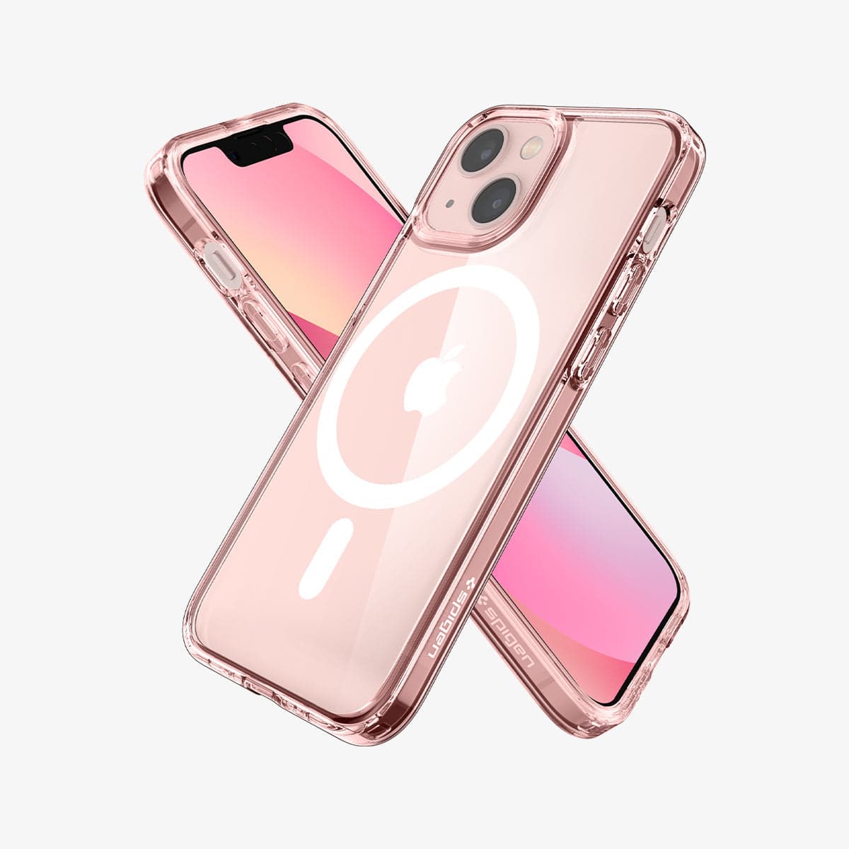 ACS03324 - iPhone 13 Mini Case Ultra Hybrid Mag Safe Compatible in rose crystal showing the back, front and sides
