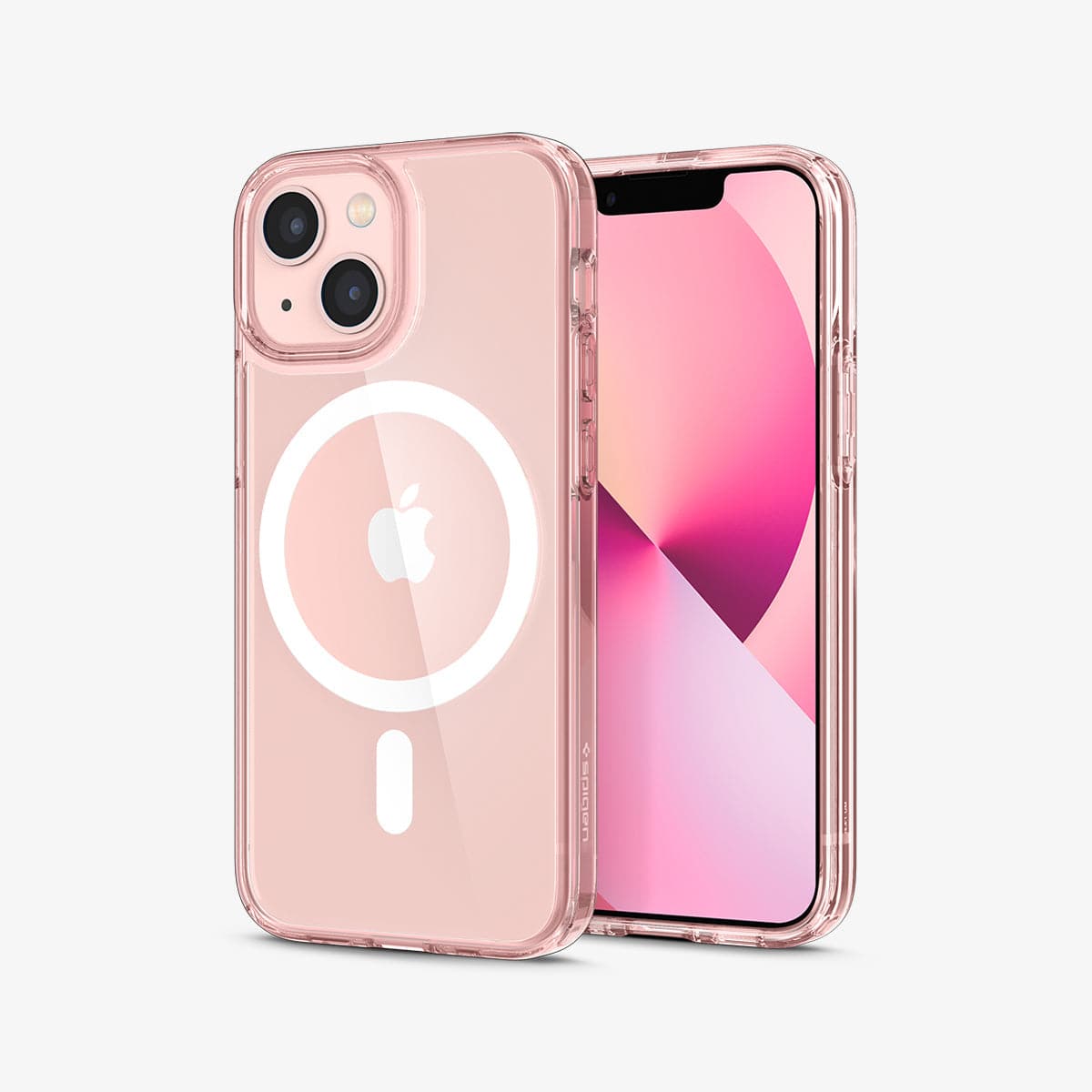 ACS03324 - iPhone 13 Mini Case Ultra Hybrid Mag Safe Compatible in rose crystal showing the back and front