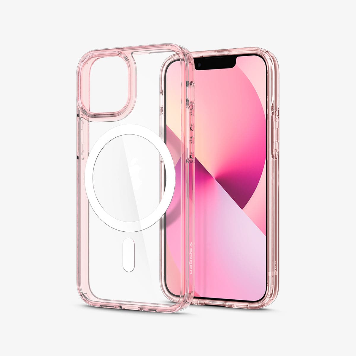 ACS03324 - iPhone 13 Mini Case Ultra Hybrid Mag Safe Compatible in rose crystal showing the inside and front