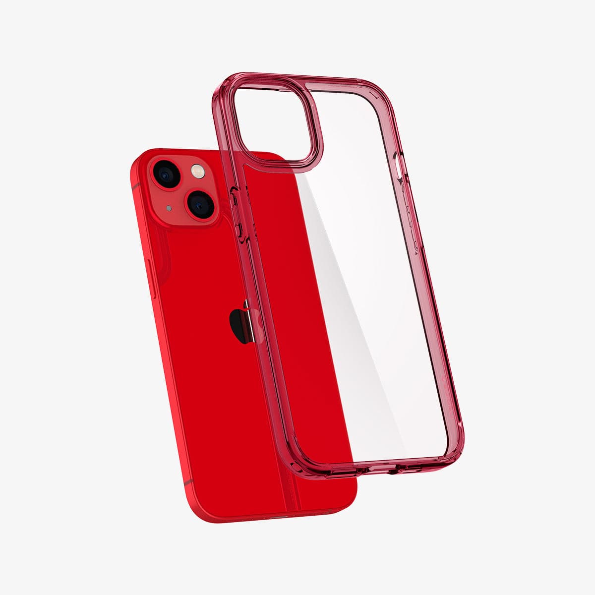 ACS03319 - iPhone 13 Mini Case Ultra Hybrid in red crystal showing the back with case hovering away from device