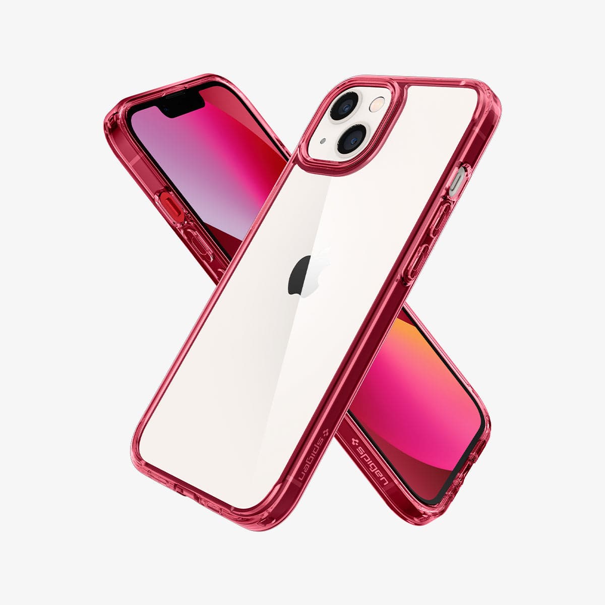 ACS03319 - iPhone 13 Mini Case Ultra Hybrid in red crystal showing the back, front and sides