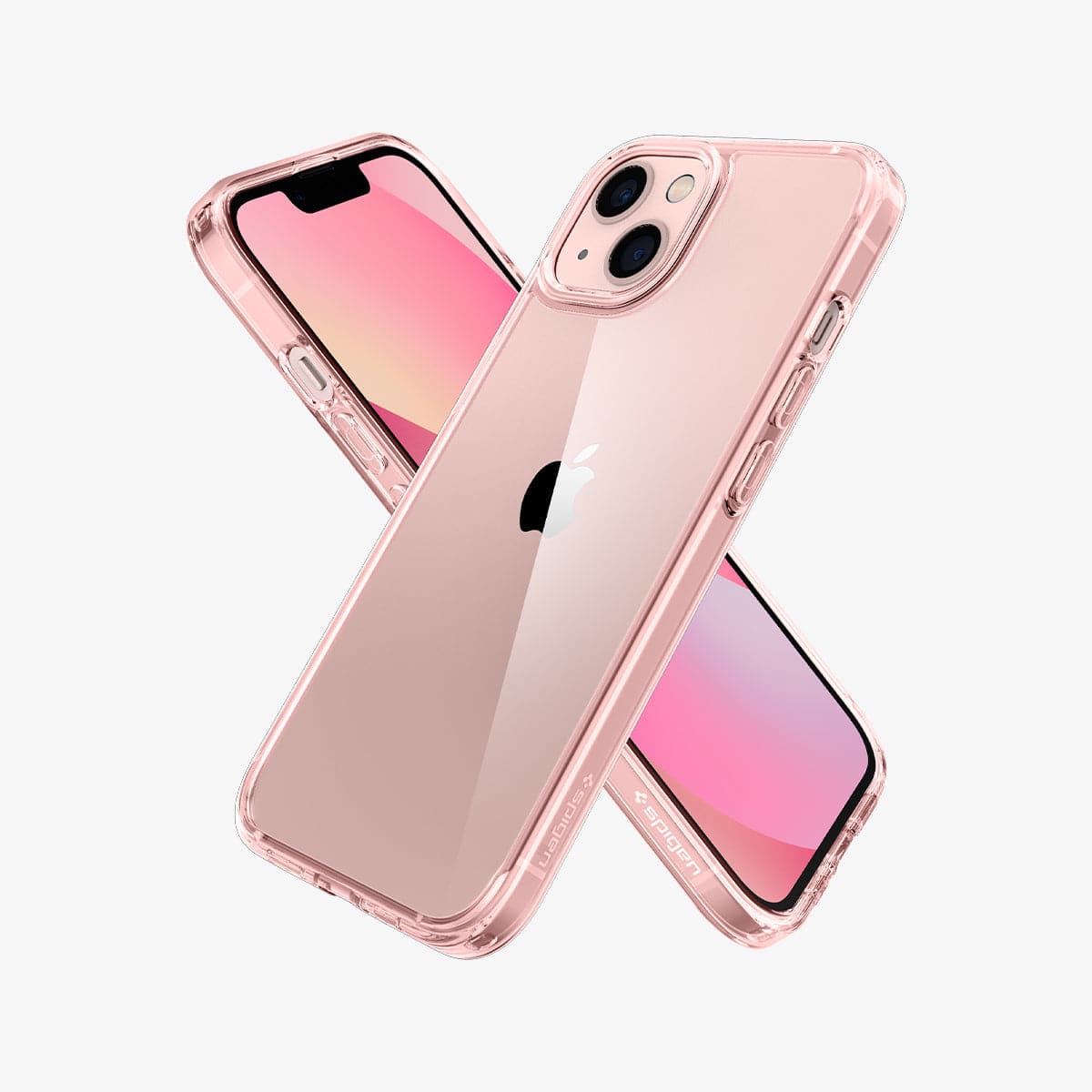 ACS03320 - iPhone 13 Mini Case Ultra Hybrid in rose crystal showing the back, front and sides