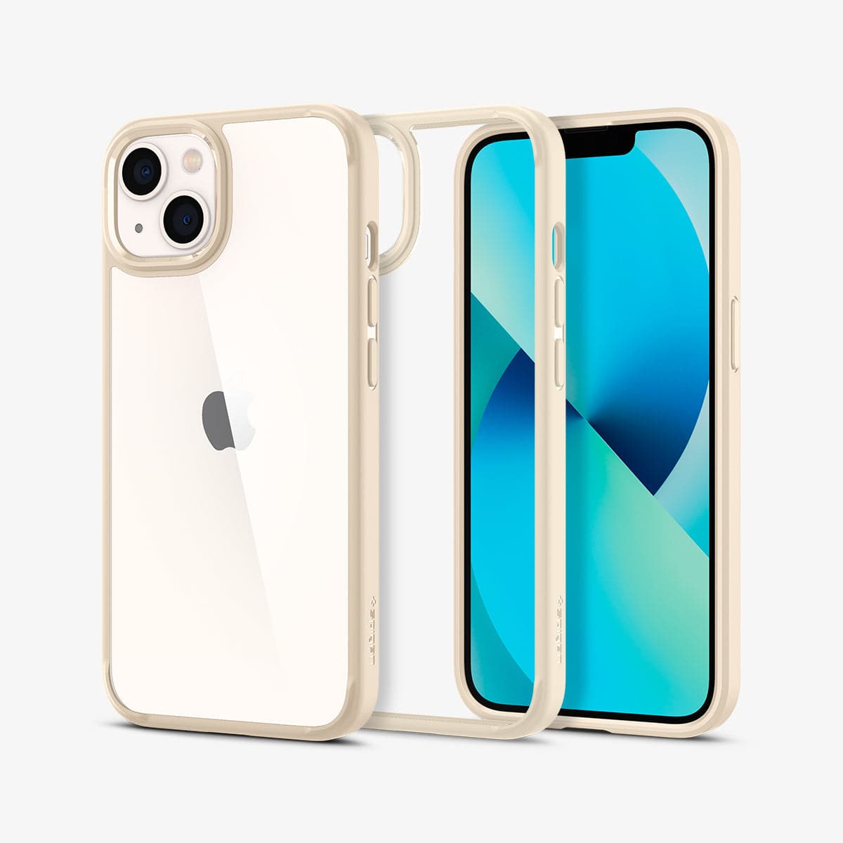 ACS03321 - iPhone 13 Mini Case Ultra Hybrid in sand beige showing the back, inside and front