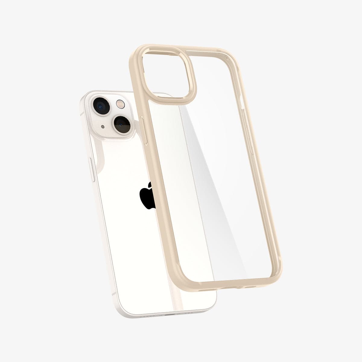 ACS03321 - iPhone 13 Mini Case Ultra Hybrid in sand beige showing the back with case hovering away from device
