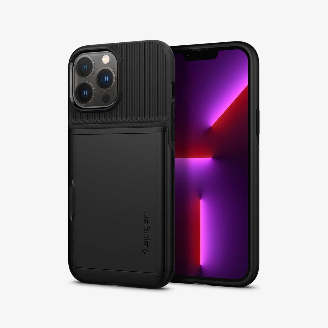 ACS03536 - iPhone 13 Case Slim Armor CS in black showing the back with card slot closed