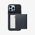 ACS03220 - iPhone 13 Pro Max Case Slim Armor CS in metal slate showing the back with card in slot
