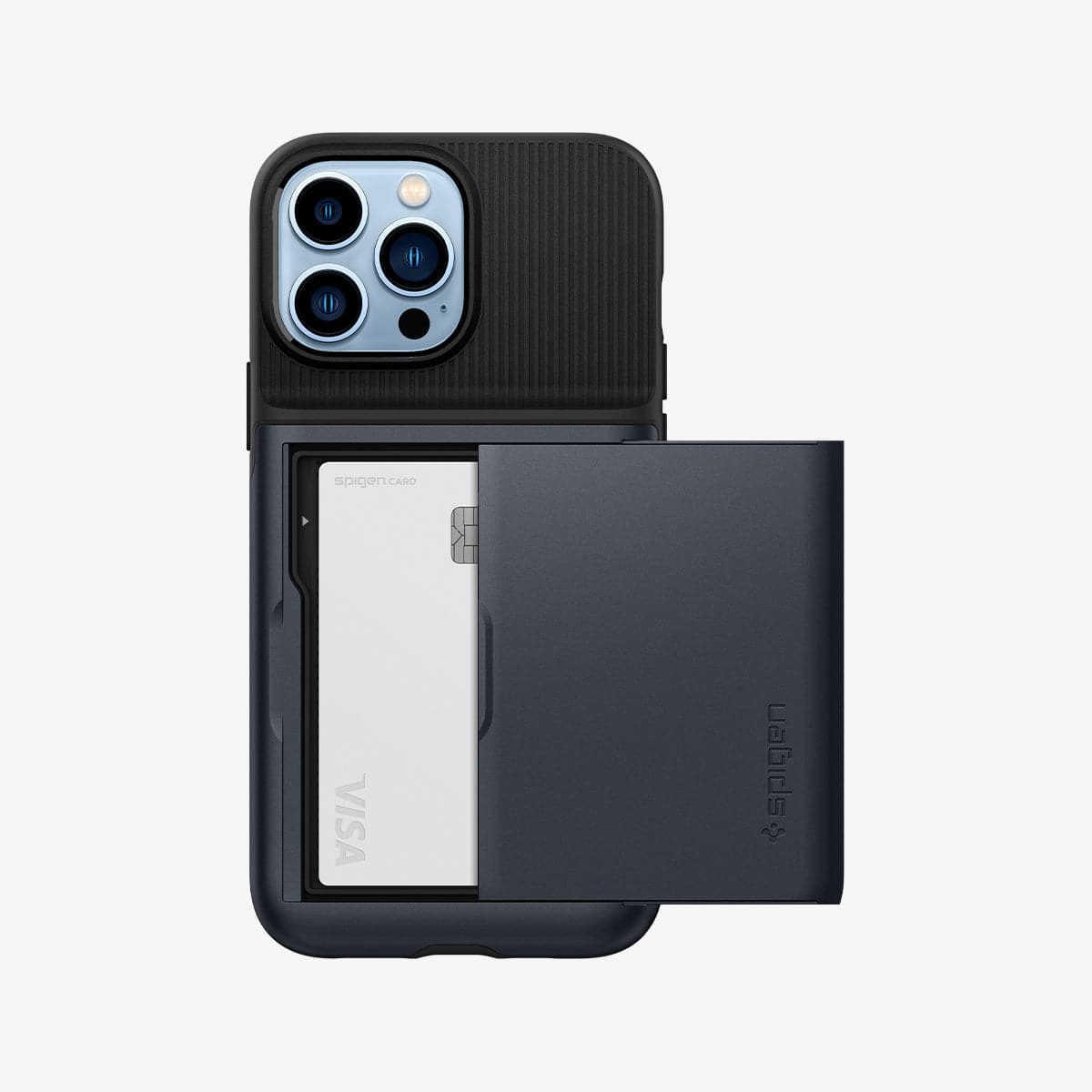 ACS03220 - iPhone 13 Pro Max Case Slim Armor CS in metal slate showing the back with card in slot