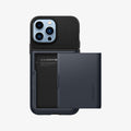 ACS03220 - iPhone 13 Pro Max Case Slim Armor CS in metal slate showing the back with card slot open