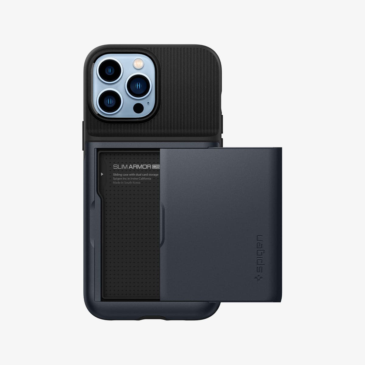 ACS03220 - iPhone 13 Pro Max Case Slim Armor CS in metal slate showing the back with card slot open