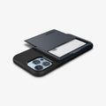 ACS03220 - iPhone 13 Pro Max Case Slim Armor CS in metal slate showing the back, side and top with card in slot