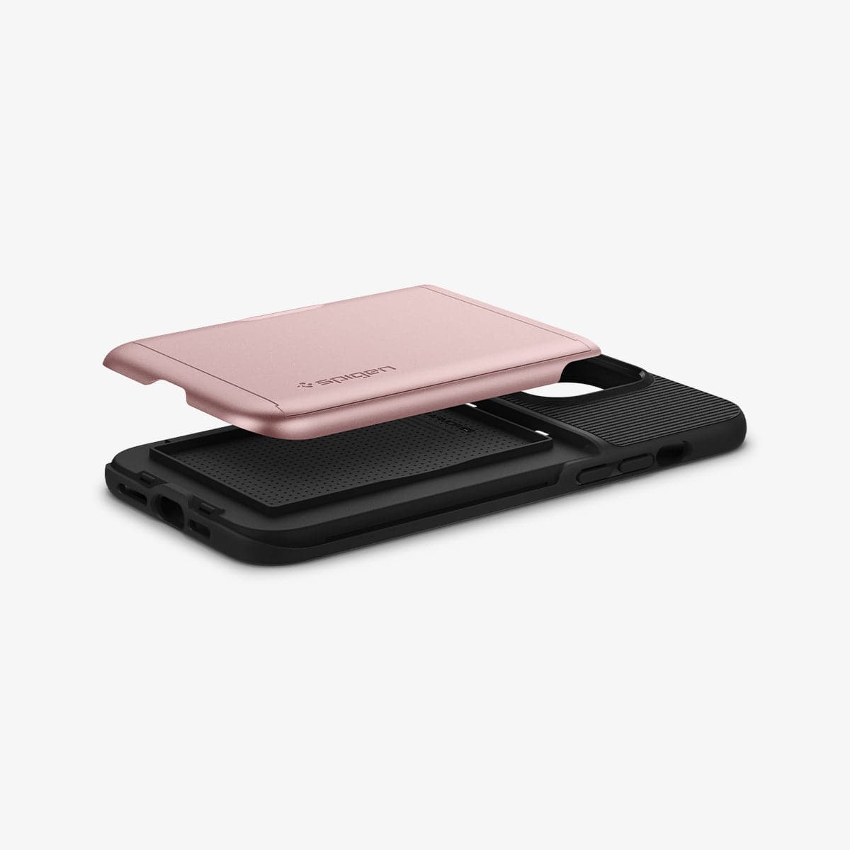 ACS03219 - iPhone 13 Pro Max Case Slim Armor CS in rose gold showing the side, bottom and back with card slot layer exposed