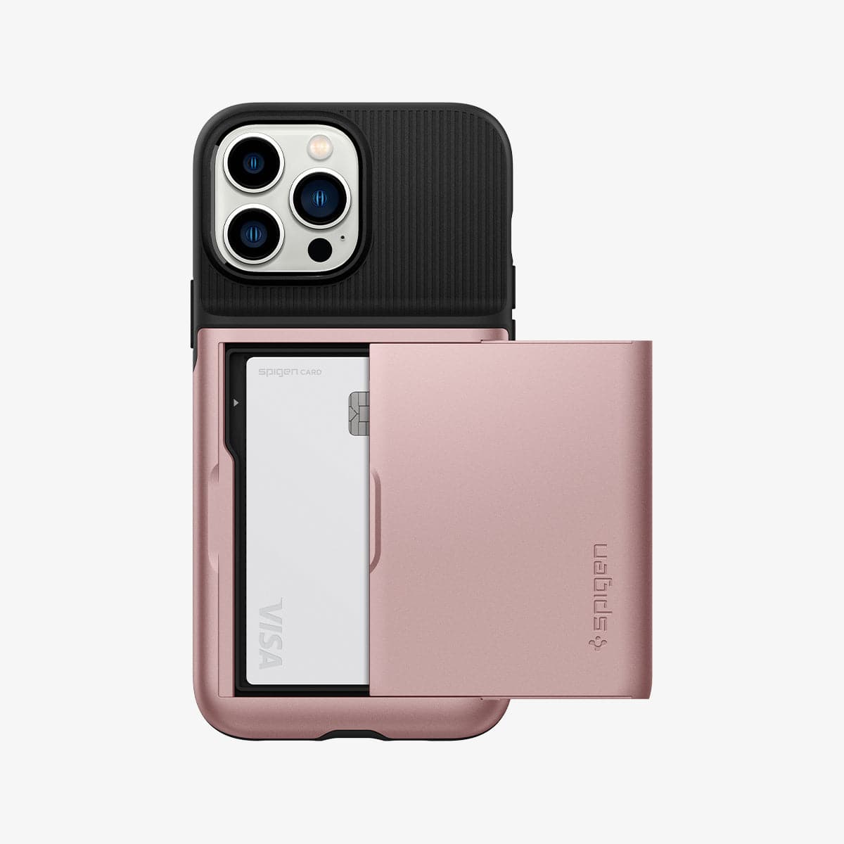 ACS03219 - iPhone 13 Pro Max Case Slim Armor CS in rose gold showing the back with card in slot