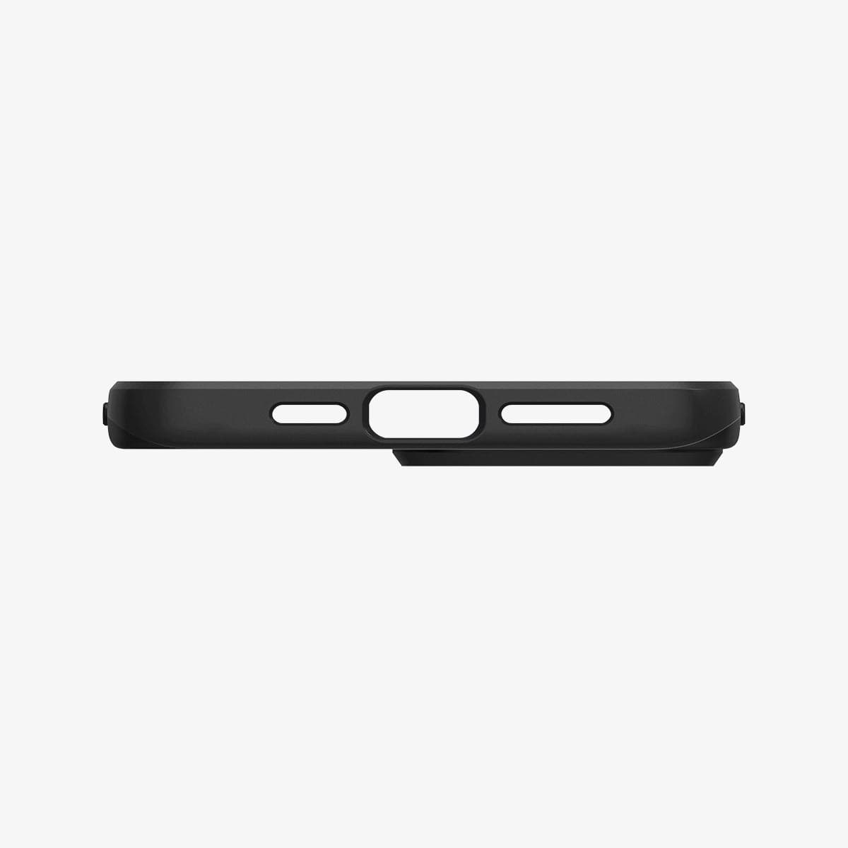 ACS03674 - iPhone 13 Pro Max Case Thin Fit in black showing the bottom with precise cutouts