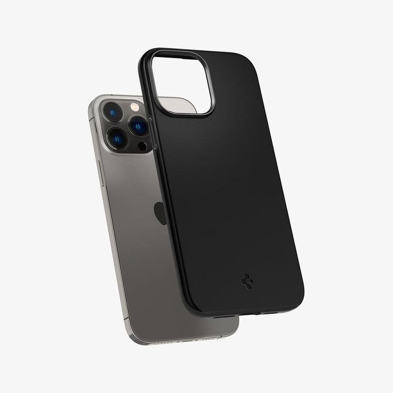 ACS03674 - iPhone 13 Pro Max Case Thin Fit in black showing the back of case hovering slightly away from device