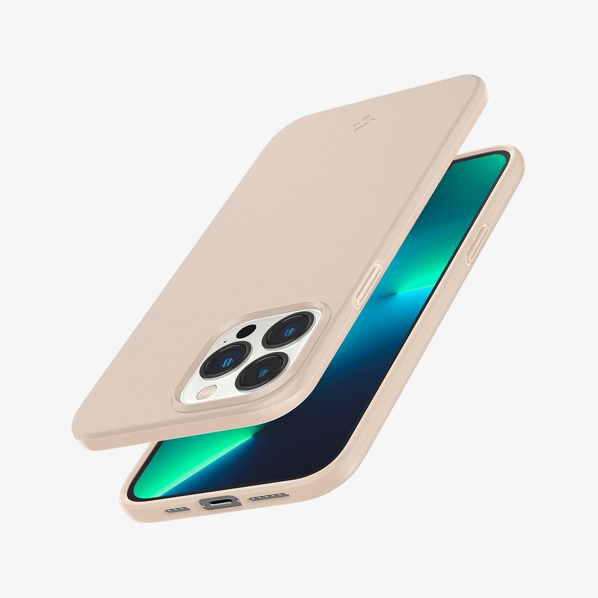 ACS03195 - iPhone 13 Pro Max Case Thin Fit in sand beige showing the back, front, sides, top and bottom