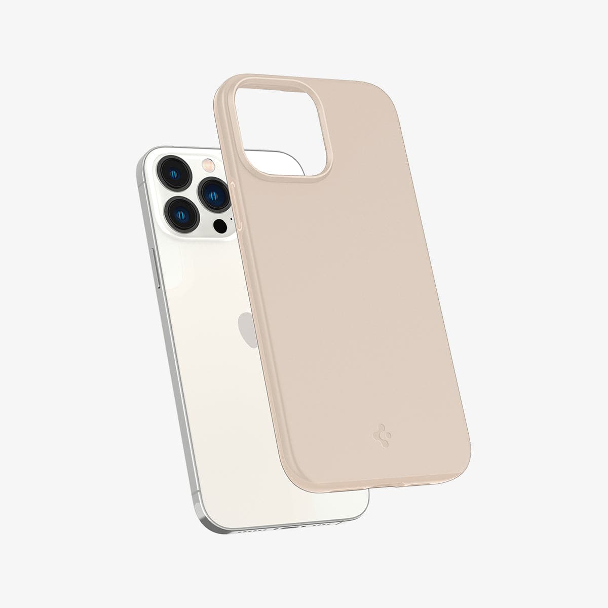 ACS03195 - iPhone 13 Pro Max Case Thin Fit in sand beige showing the back with case hovering away from device