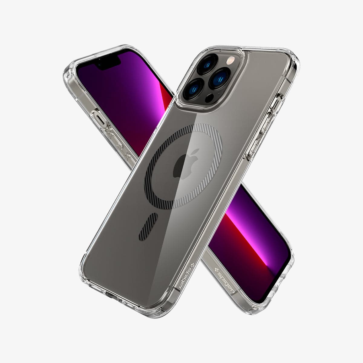 ACS04084 - iPhone 13 Pro Max Case Ultra Hybrid Mag (MagFit) in carbon fiber showing the back, front and sides