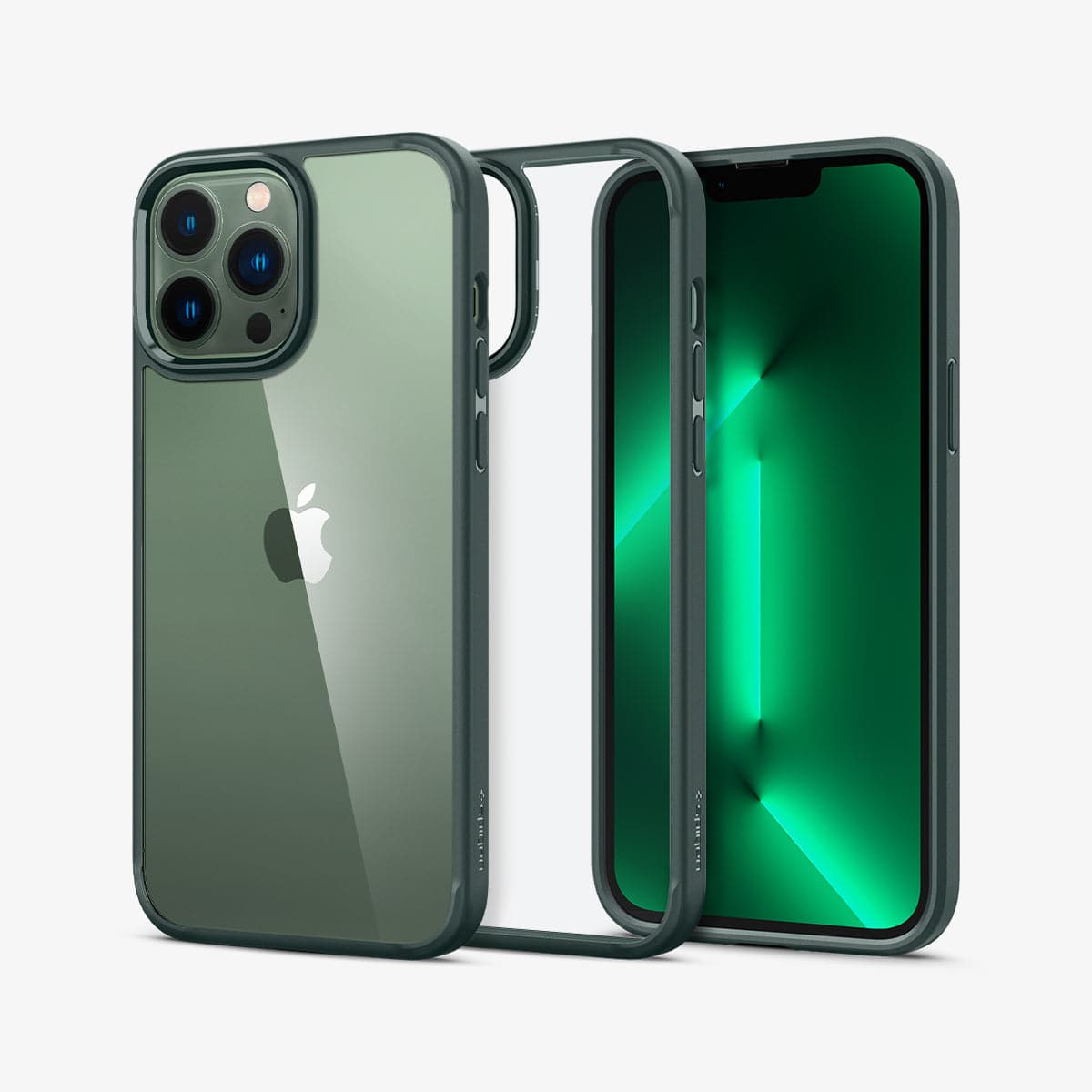 ACS04558 - iPhone 13 Pro Max Case Ultra Hybrid in midnight green showing the back, inside and front