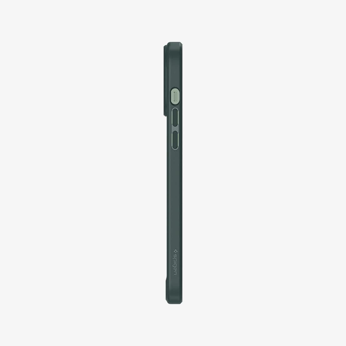 ACS04558 - iPhone 13 Pro Max Case Ultra Hybrid in midnight green showing the side with volume controls