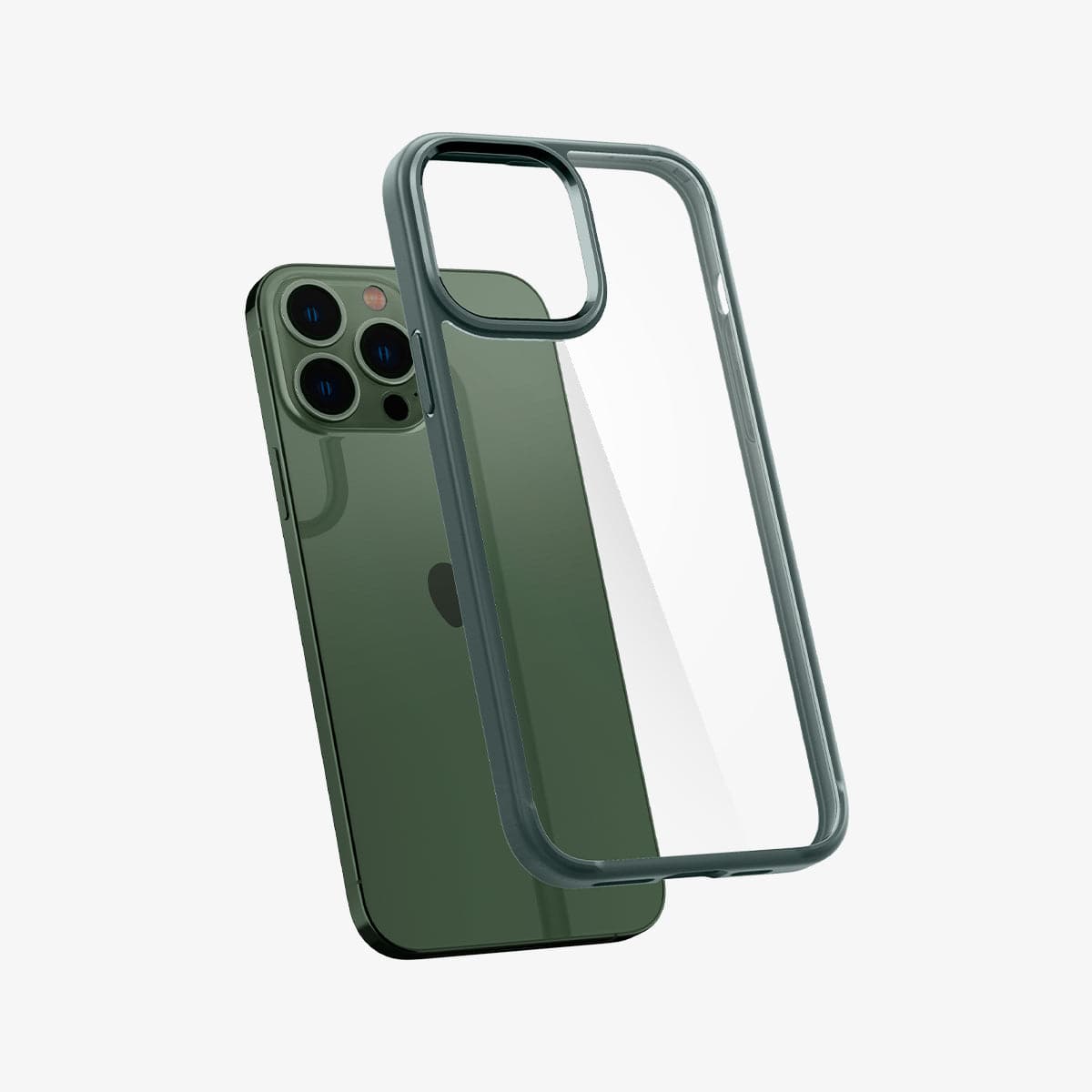 ACS04558 - iPhone 13 Pro Max Case Ultra Hybrid in midnight green showing the back with case hovering away from device