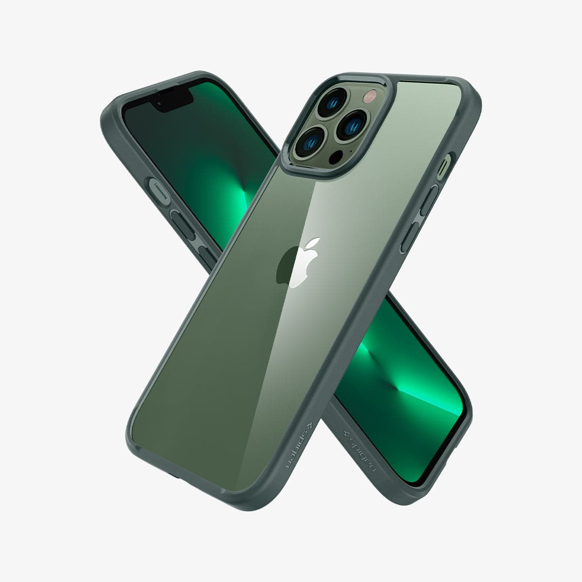 ACS04558 - iPhone 13 Pro Max Case Ultra Hybrid in midnight green showing the back, front and sides