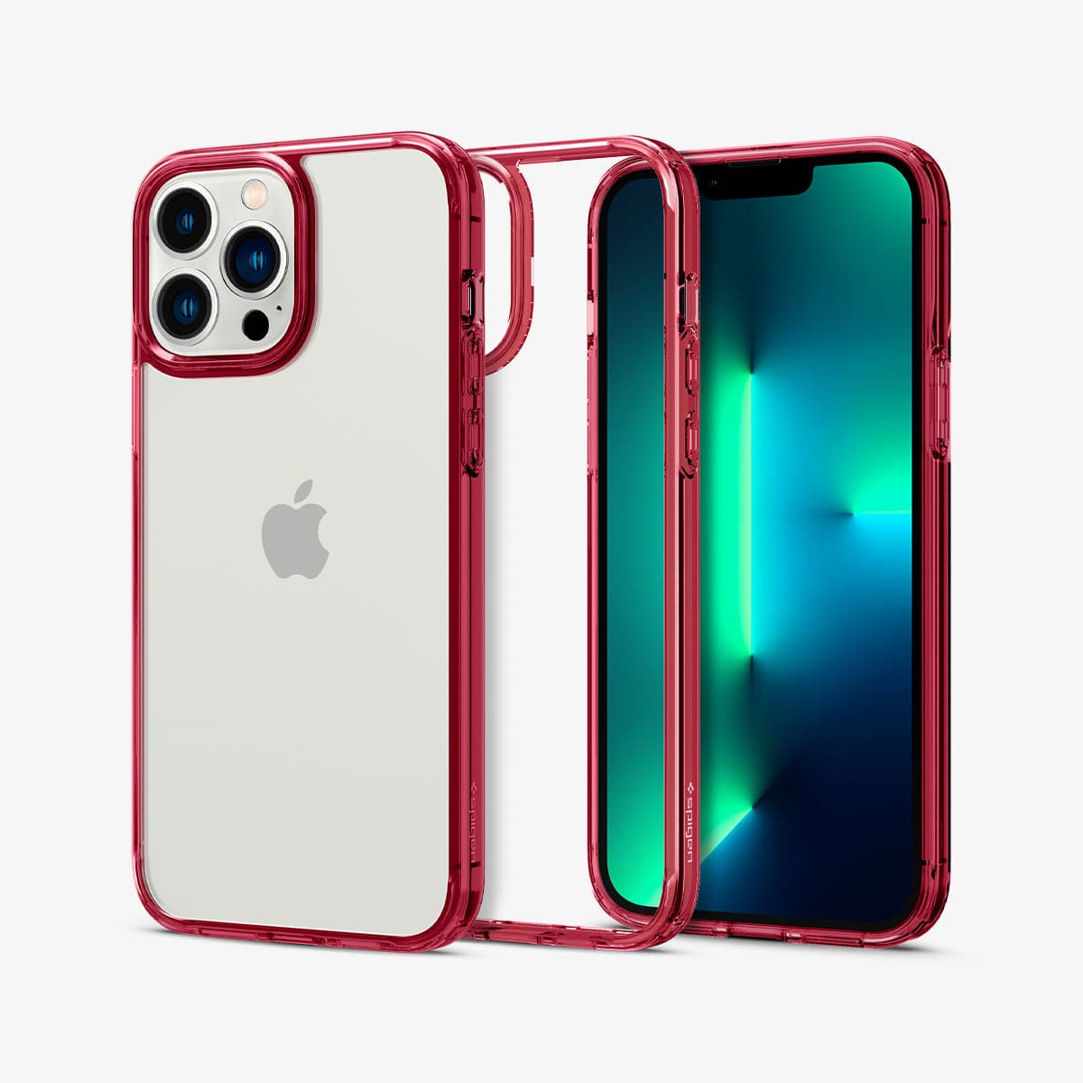 ACS03206 - iPhone 13 Pro Max Case Ultra Hybrid in red crystal showing the back, inside and front